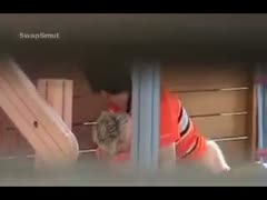 Oral sex and voyeur dilettante in a public park play area